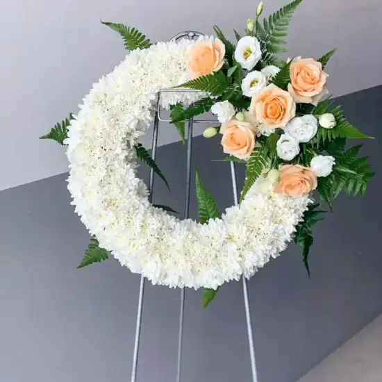 Funeral Flower Stands - Free Same Day Delivery 10 Circular-Condolence-Wreath-White-flowers