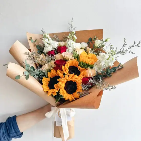 Home 26 Flower Bouquet Delivery Singapore Sunflowers Red Roses white eustoma carnations