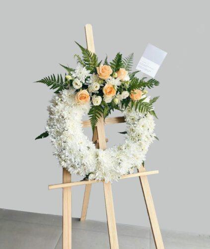 White Condolence Flower Wreath with Stand in Singapore 1 White Condolence Flower Wreath with Stand in Singapore
