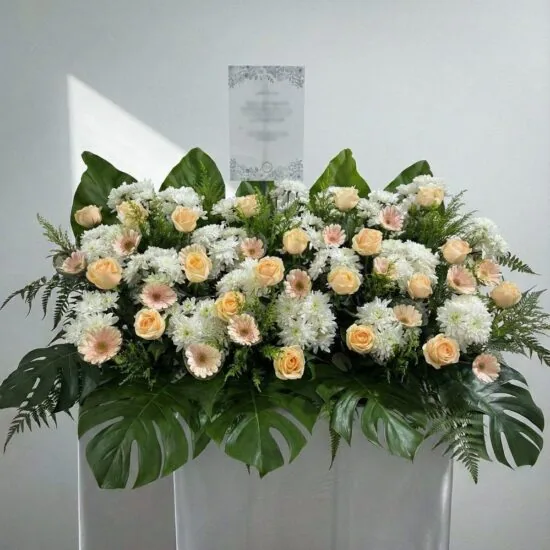 Sympathy Flowers Singapore - Free Same Day Delivery 16 Funeral Flowers – Everlasting Ivory Remembrance Stand