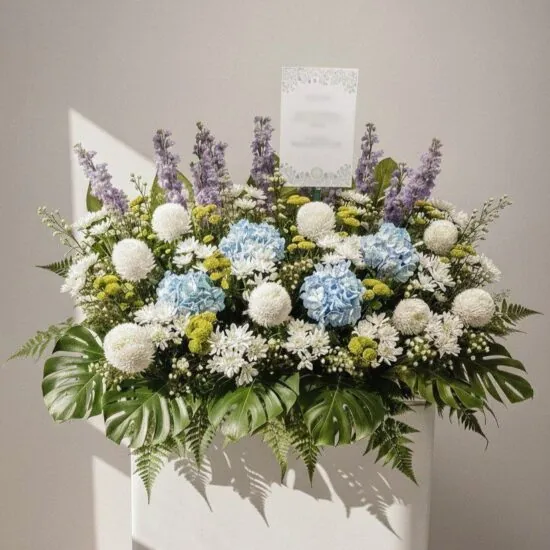 Sympathy Flowers Singapore - Free Same Day Delivery 15 Funeral Flowers – Blue Grace Eternal Tribute Stand Cropped